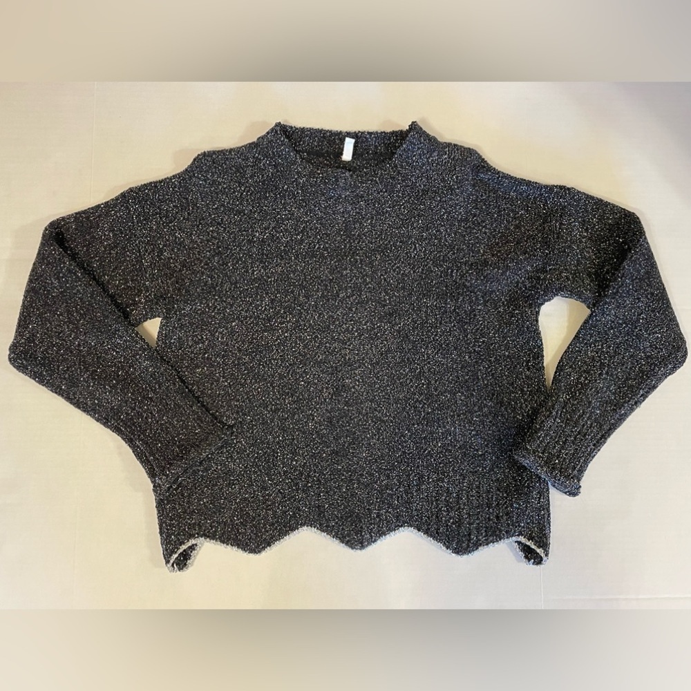 Raga Black & Silver Glitter Metallic Knit Sweater Scalloped Hem Size XS - Picture 6 of 6